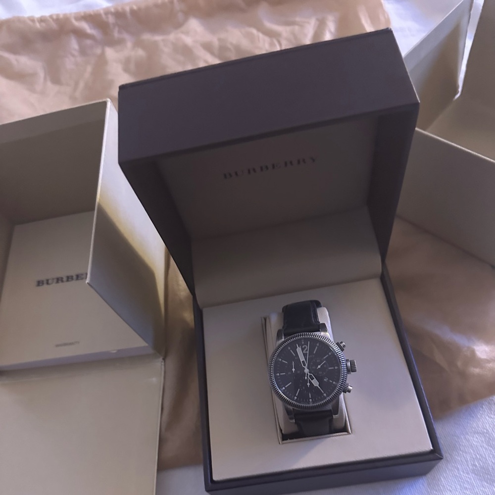 Burberry Black and Silver Watch,BU7813 ,leather strap